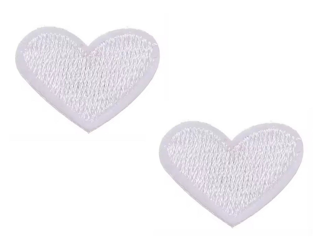 2 White Heart Patches Iron On Sew On Hearts Patch Embroidered Applique Badges