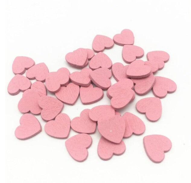 12mm Wood Hearts Confetti Slices Wedding Craft Chips Wedding Decoration Scatter - Pink