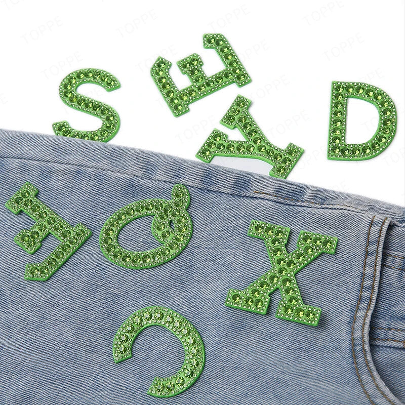 5.5cm 3D Rhinestone Green Patches Letter Alphabet Patch Iron on Letters Words