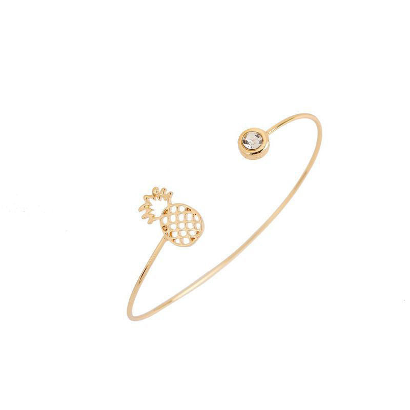 Minimalist Pineapple Bangle Fruit Bracelet Crystal Jewellery - Gold