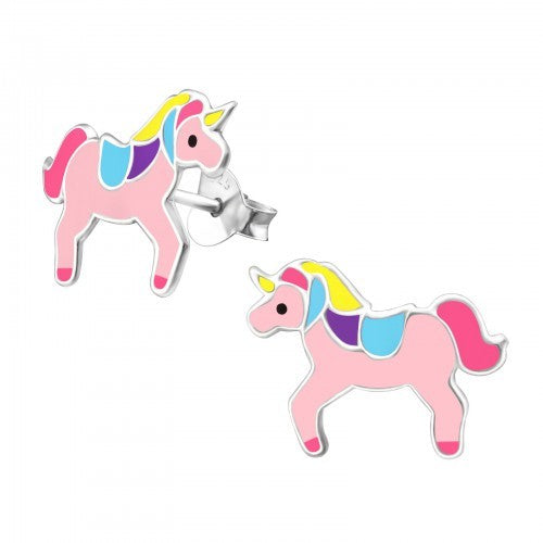925 Sterling Silver Pink Unicorn Stud Earrings & Gift Box #2