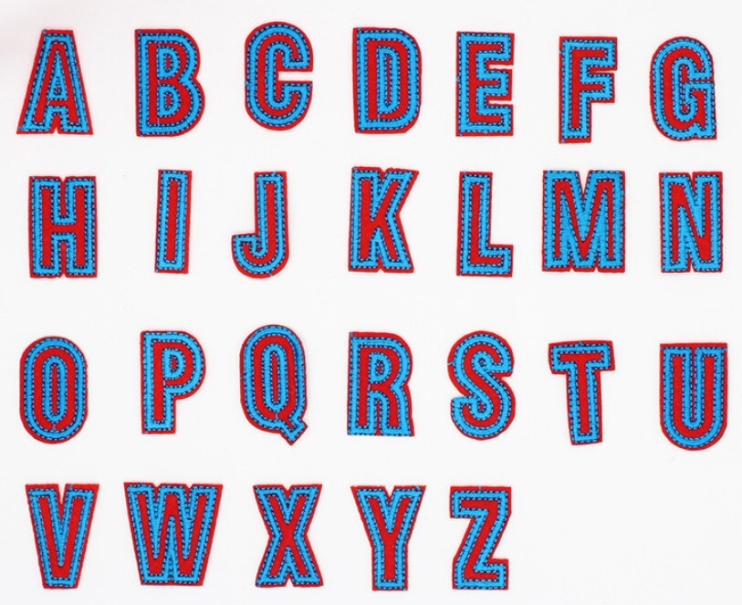 Blue & Red Letter Patch Iron or Sew on Alphabet Embroidery Customise Clothing