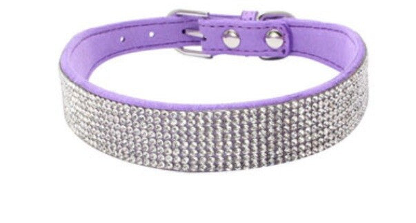 Suede Rhinestone Dog Collar Diamante Puppy Yorkie Teacup Chihuahua & Upwards - Purple