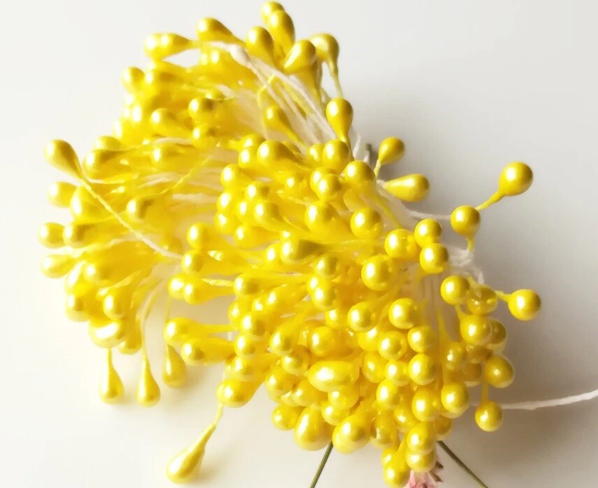 Artificial Flower Stamen Double Head Eco Friendly Wedding Floral Craft - 3mm - Yellow