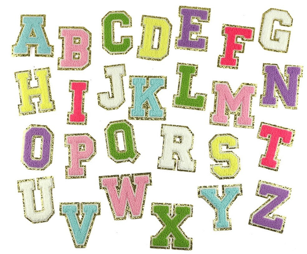 3D Coloured & Gold Chenille Patch Letter Patches Iron on Alphabet 6.5cm / 65mm