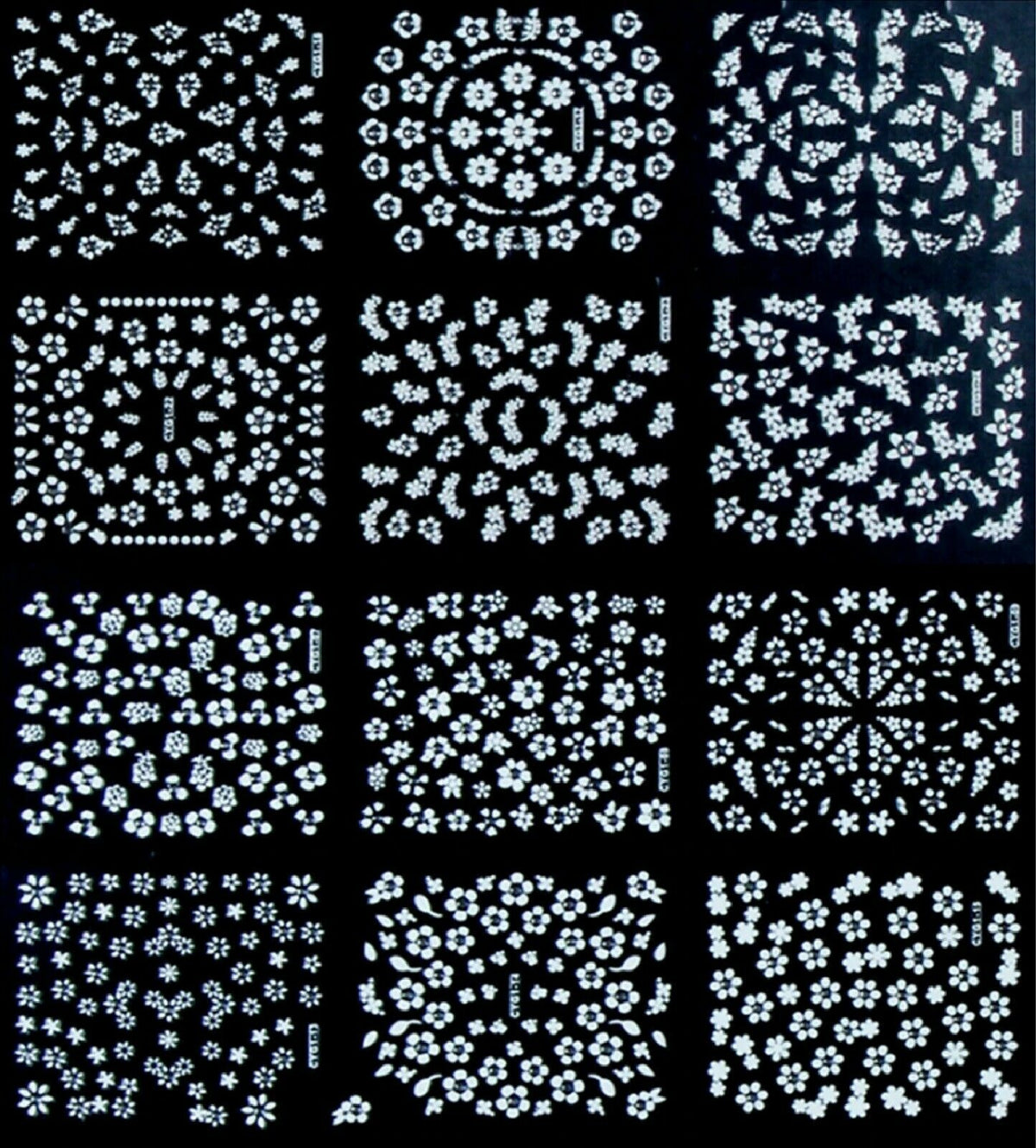 1 Sheet of 3D Nail Art Lace Stickers Decals Transfers Flowers Black White - White/White & Silver