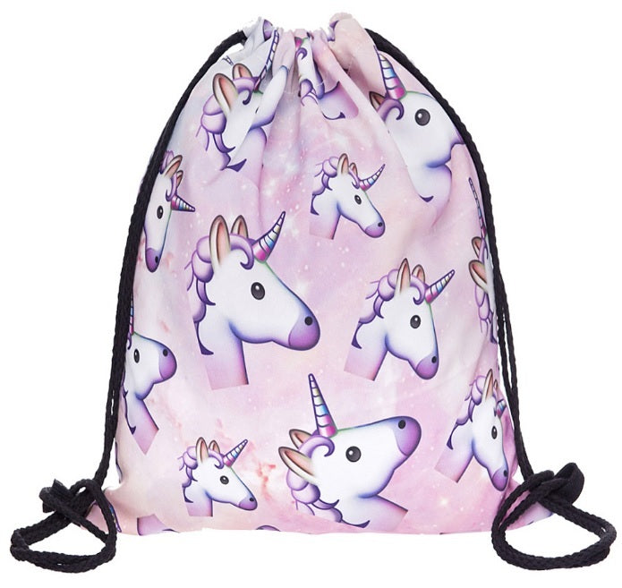 Emoji Unicorn Drawstring String Bag Travel PE Gym School Laundry