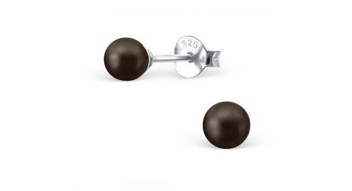 925 Sterling Silver Pearl Stud Earrings Many Colours Elegant Wedding & Gift Bag - Brown