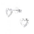 925 Sterling Silver Hollow Heart Outline 6x6mm Stud Earrings & Gift Bag