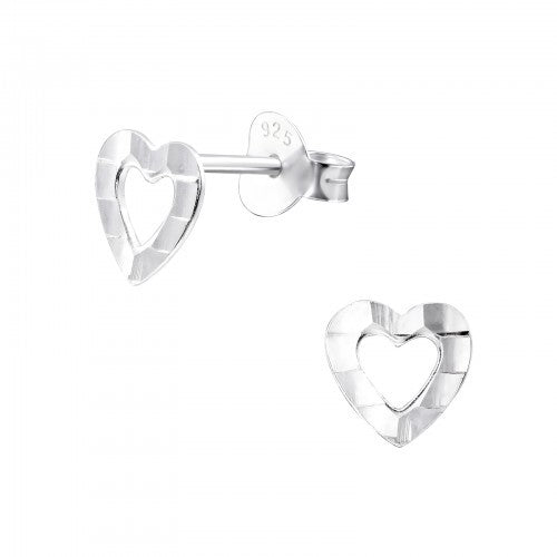 925 Sterling Silver Hollow Heart Outline 6x6mm Stud Earrings & Gift Bag