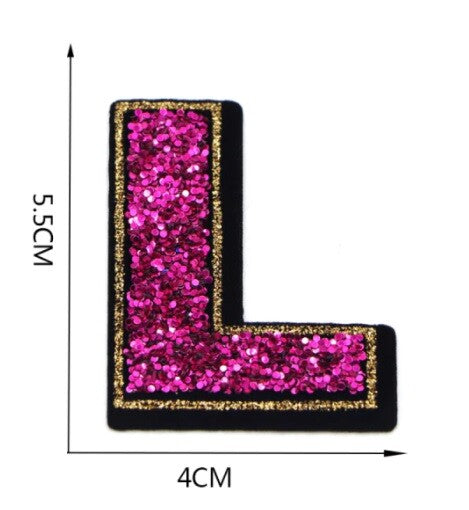 Large Pink Sequins Glitter Letter Patch Iron on Sew on Alphabet Customise 5.5cm - L