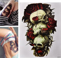 Large Waterproof 3D Traditional Skull & Roses Temporary Tattoo Sticker Art #2