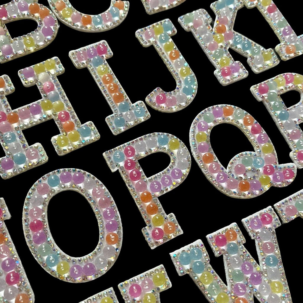 Transparent Pearl Rhinestone Letter Patch Patches Iron on Alphabet Crystal
