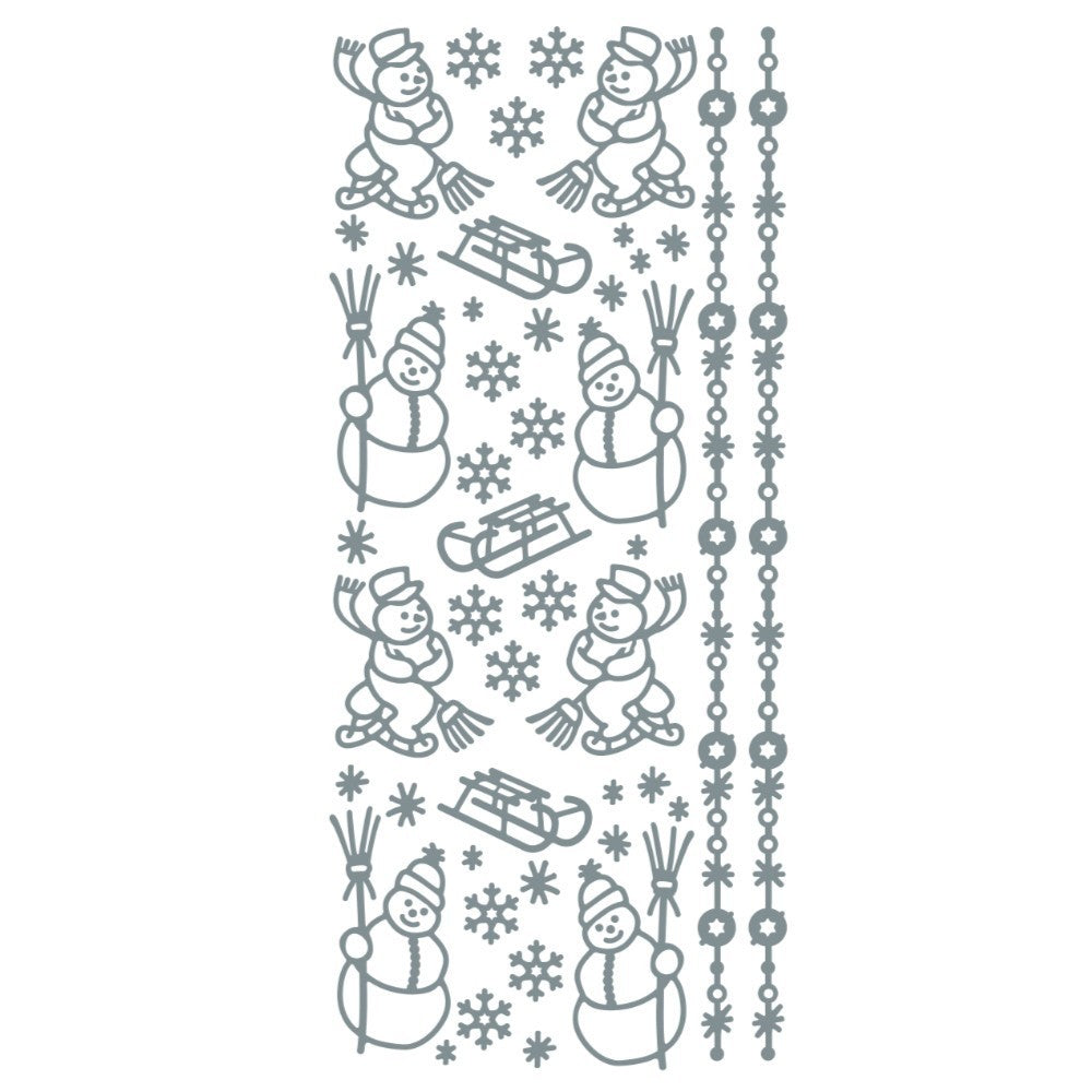 Christmas Peel Off Sticker Snowflake Star Santa Reindeer Snowman Craft Stickers - Snowman Silver (330401)