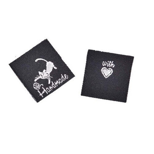Black Fabric Labels Tag Handmade With Love Sew On Garment Cotton Clothing Label - Cat Square