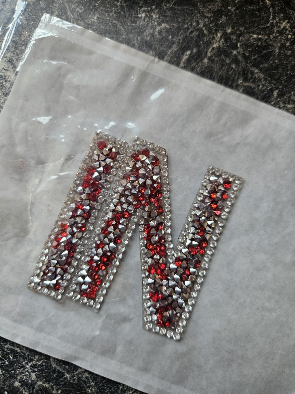 Large Red Glitter Sparkle Rhinestone Letter Patch Iron on Alphabet Patches 6cm