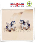 Magical Kawaii White Unicorn Horse Pegasus Stud Earrings & Mini Gift Box