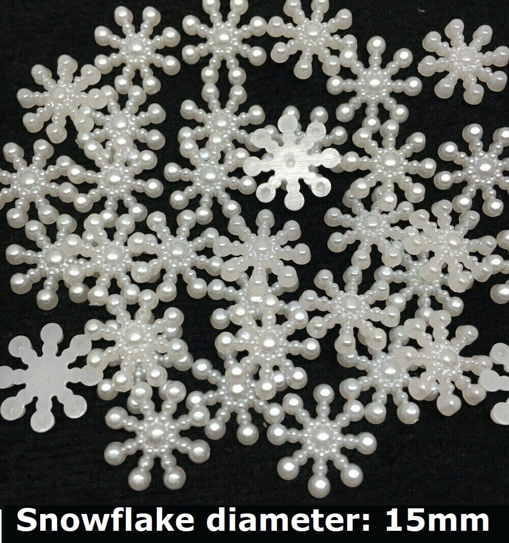 Pearl Snowflakes 15mm Snowflake Christmas Craft Embellishment Card Topper - White Pearl Snowflakes