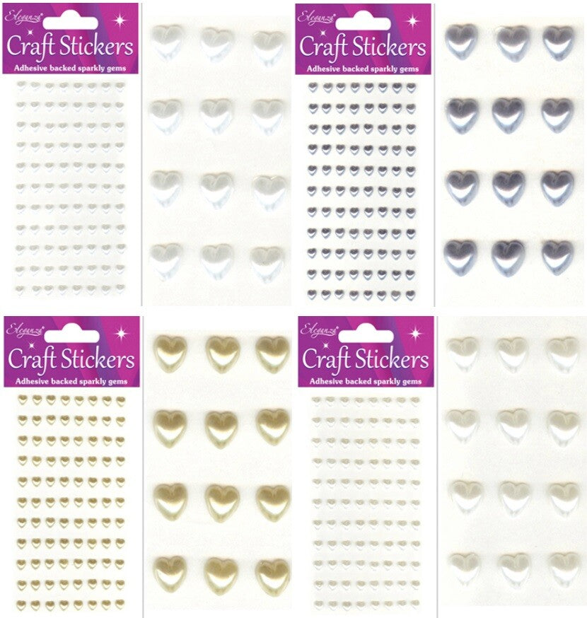 Self Adhesive Pearl Heart Gems 3D Stickers Craft Wedding Sheet of 88 Hearts 6mm