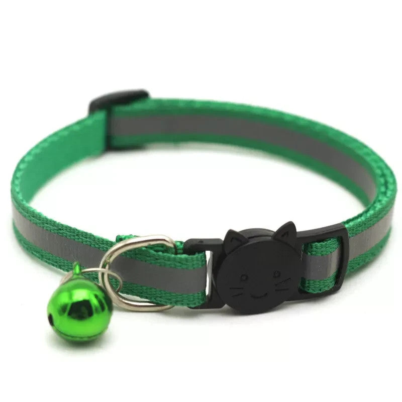 Reflective Safety Cat Collar Quick Release Breakaway Kitten Pet Adjustable Bell - Dark Green