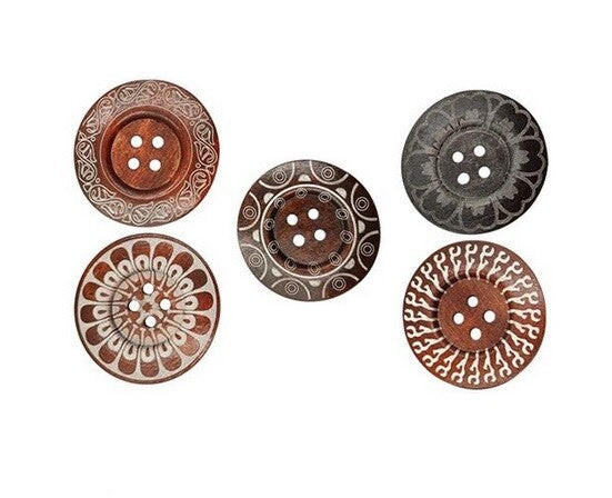 1 x Large Wooden Handmade Etched Buttons 4 Hole 60mm Sewing Craft Scrapbook Gift - All 5 - One of Each Design