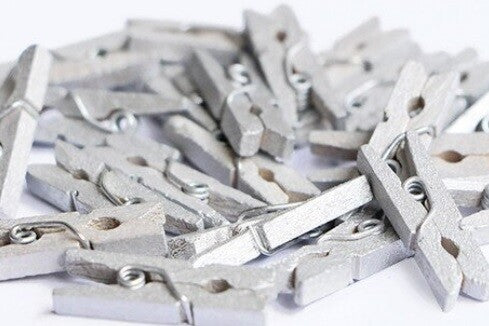 Small Craft Wooden Peg Clip Hanging Multiple Colours Card Wedding Photo Pegs - Silver