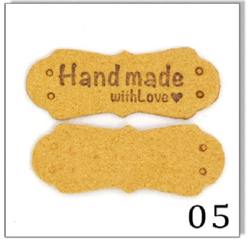 Faux Suede Leather Labels Hand Made with Love Clothing Tag Label Tags 41x16mm - Design 5