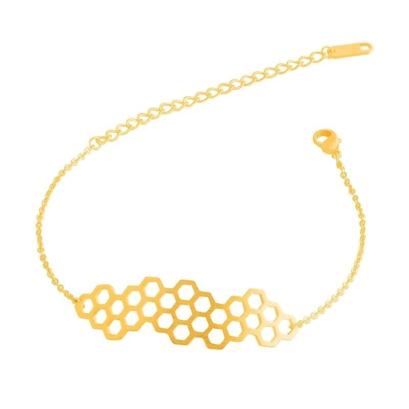 Bee Honeycomb Beehive Bracelet Gold Silver or Rose & Gift Bag - Gold