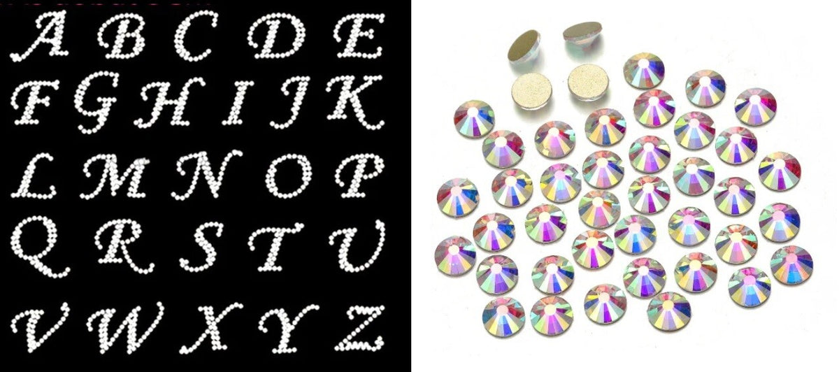 Crystal Rhinestone Letter Patch Hotfix Iron on Alphabet Customise Clothing Craft - AB