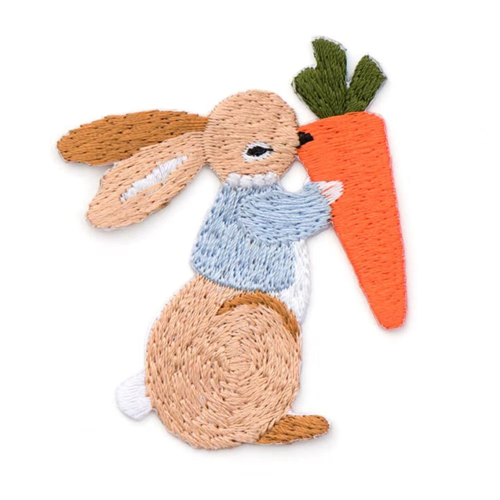 Rabbit Embroidery Patch Bunny Patches Iron on / Sew / Glue Embroidered Applique