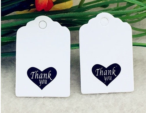 Craft Paper Tags 'Thank You' Love Heart Gift Food Wedding Price Gift Tag 3x2cm - Black Heart On White Tag