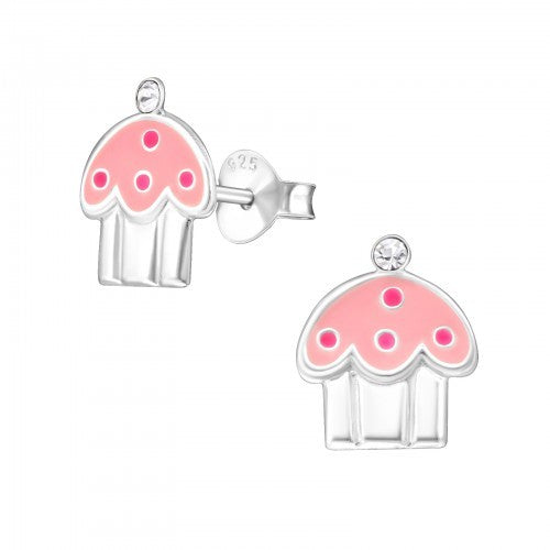 925 Sterling Silver Crystal Cupcake Muffin 13x11mm Stud Earrings & Gift Box #3
