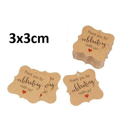 Handmade with Love Thank You DIY Craft Paper Tag Tags Gift Celebration - Thank You Red Heart On Brown