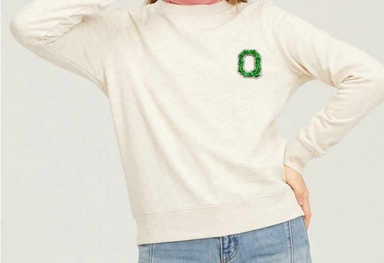 Green & Silver Glitter Varsity Letter Patch Iron or Sew on Alphabet Patches