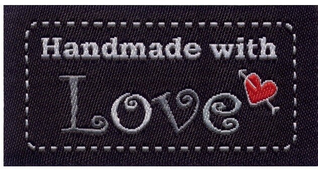 Fabric Labels 'Hand Made With Love' Sew On Garment Clothing Label Tags 50x25mm