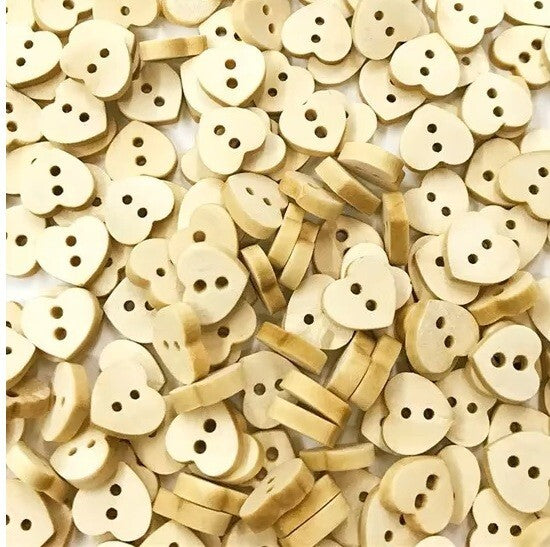 Natural Heart Shaped Wooden Buttons Sewing Wood Hearts Craft 2 Hole 12mm