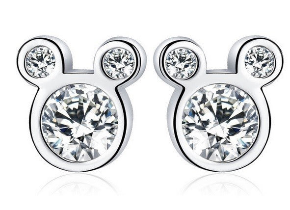 CZ Crystal Mouse Ears Stud Earrings 8x8mm & Gift Box