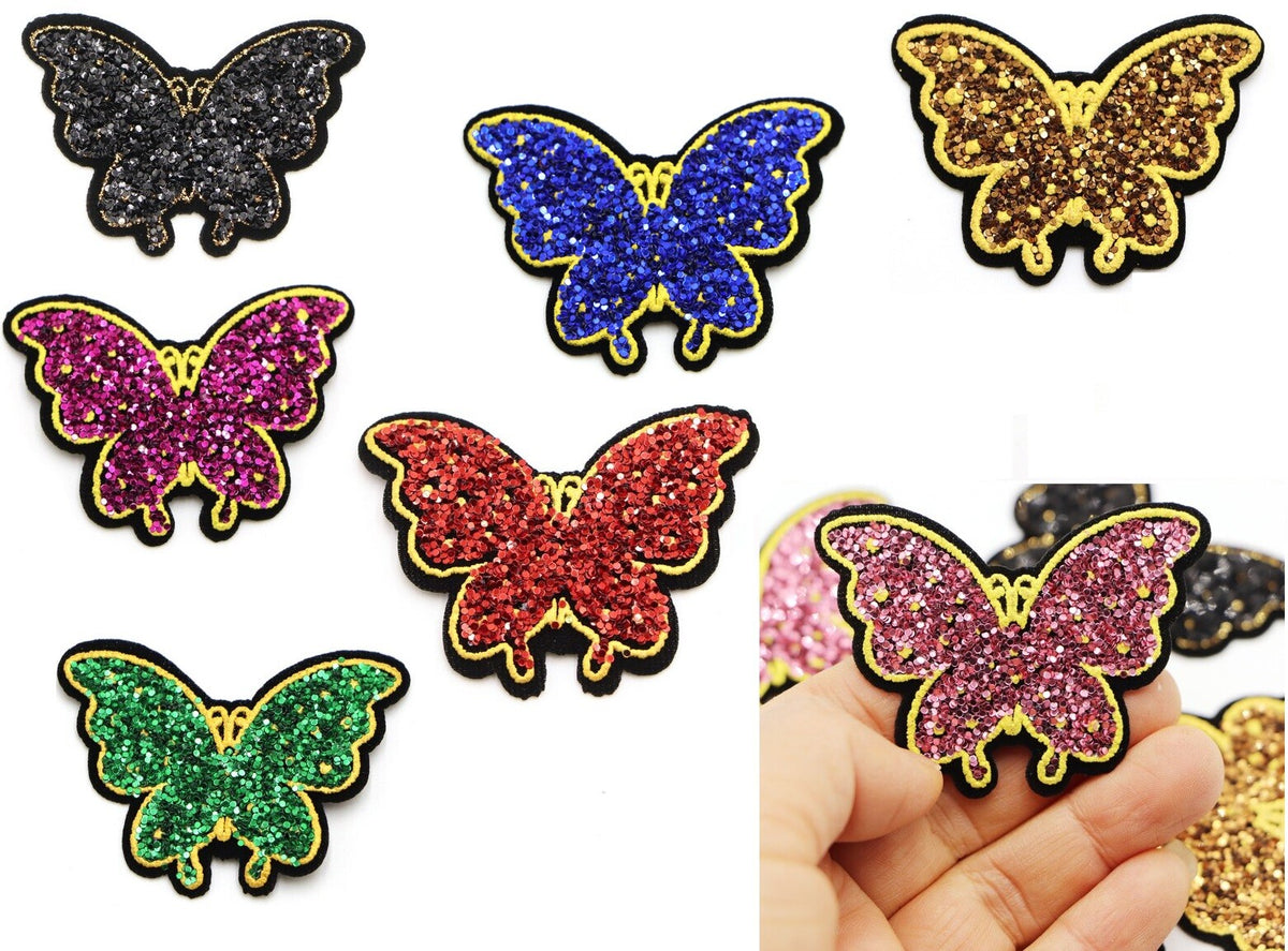 Butterfly Embroidered Iron on Glitter Sequins Patch Customise Clothing Patches