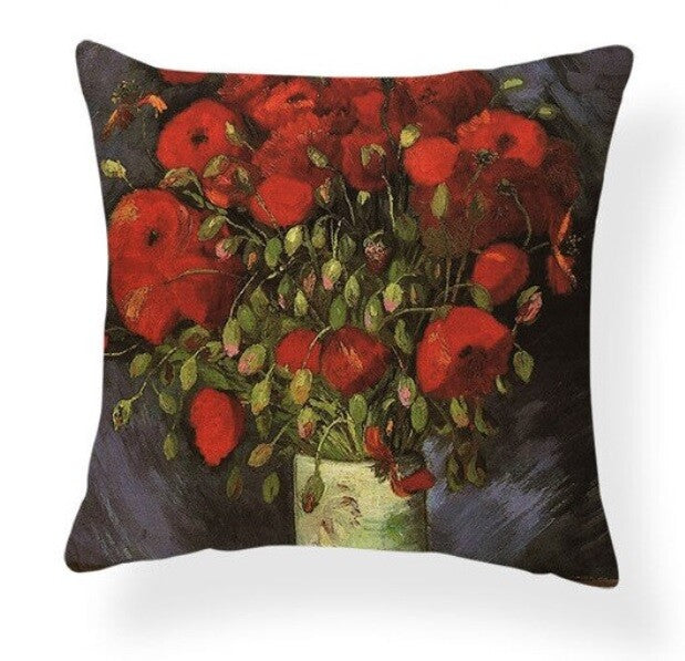 ARTIST VAN GOGH STARRY NIGHT BLOSSOM OIL PAINTING CUSHION COVERS 45x45cm - Red Flowers