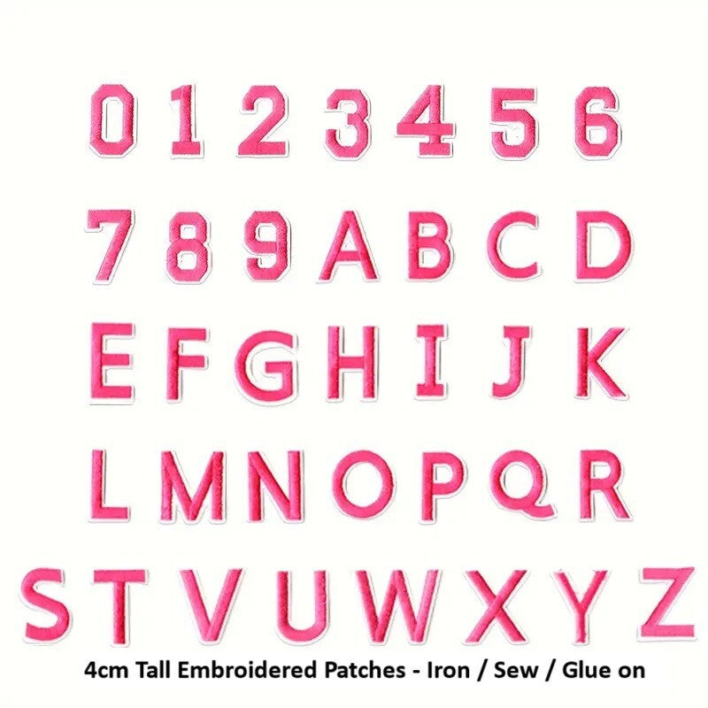 Pink Letter Number Patch Iron on Sew on Alphabet Embroidered Letters Patches