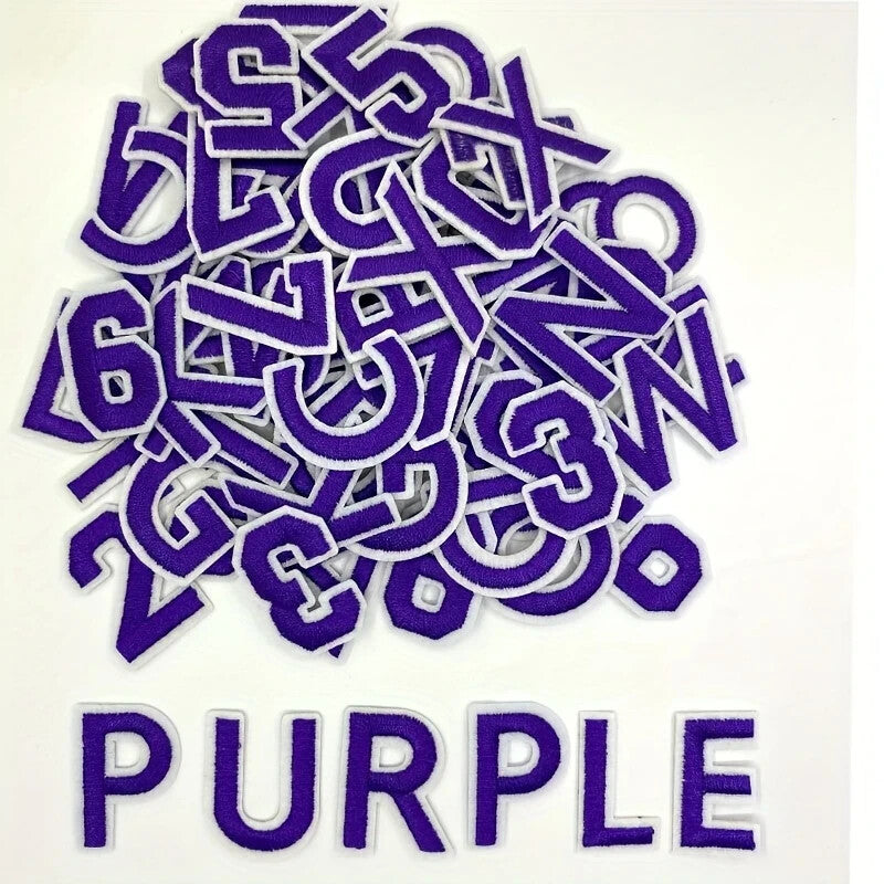 Purple Letter Number Patch Iron on Sew on Alphabet Embroidered Letters Patches