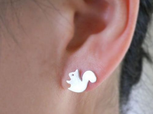 Squirrel Woodland Animal Stud Earrings Gold or Silver Minimalist Jewellery