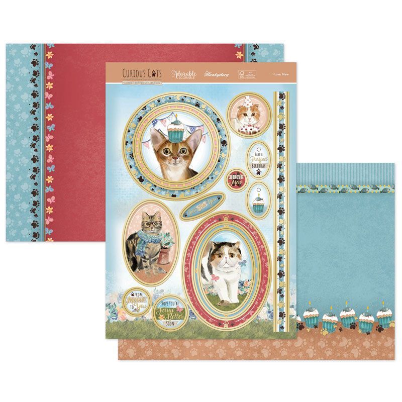 Hunkydory Greeting & Birthday Card Making Kits Luxury Topper Set Pack Toppers - I Love Mew