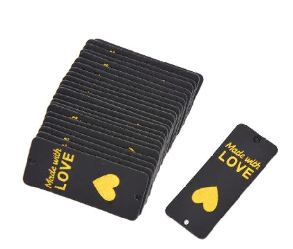 Faux Leather Labels Made with Love Sew On Garment Clothing Label Tags 5x2cm - Black Design 2