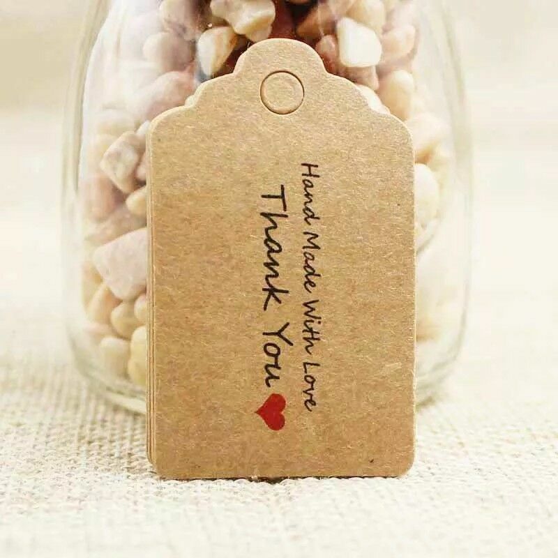 100 x Hand Made With Love Thank You Tag Labels Stickers Craft Tags With String