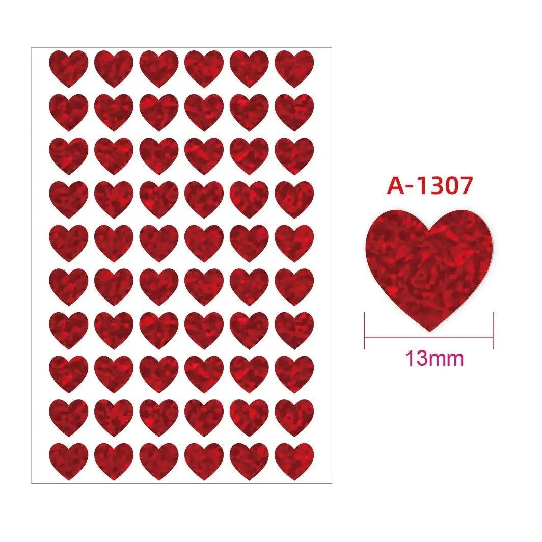 Heart Stickers Peel and Stick Hearts Laser Hologram Holographic Glitter 13mm - Red (A1307)