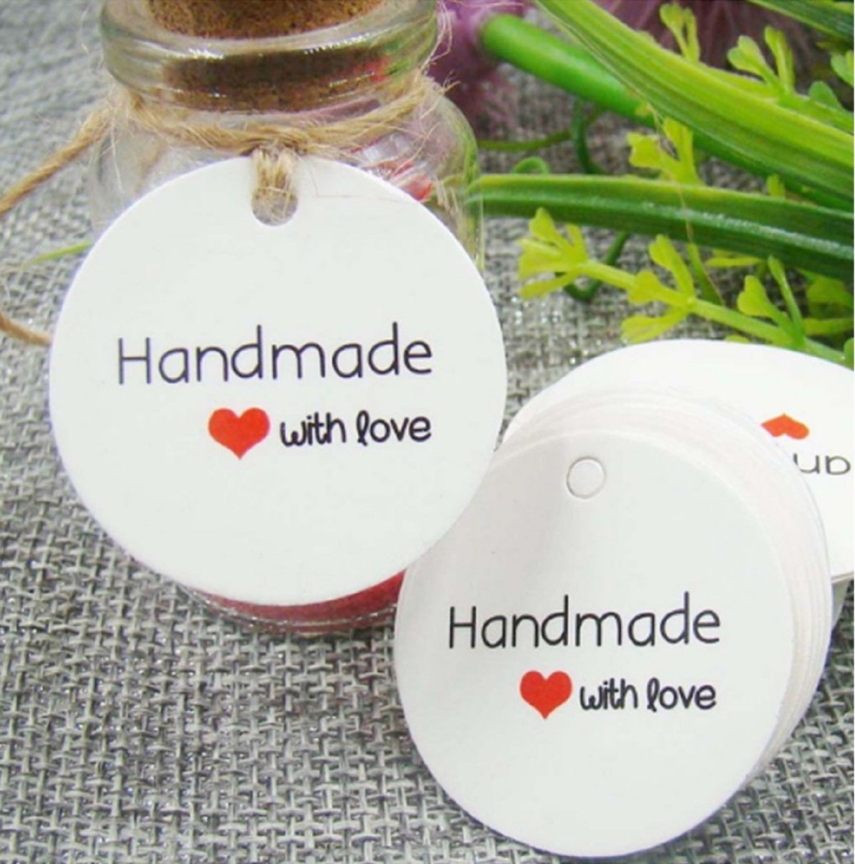 Round Paper Tags Hand Made With Love Craft Gift Jewellery Christmas