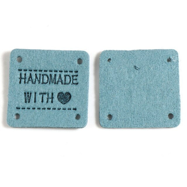 Faux Suede Labels Handmade with Love Square Clothing Tag Label Tags 25x25mm - Design 6