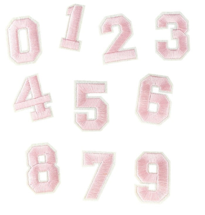 Number Patch Iron or Sew on Numbers Varsity Patches Customise Clothing 5x3cm - Light Pink
