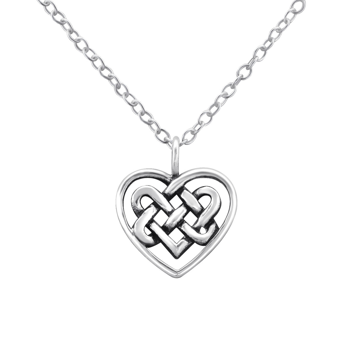 925 Sterling Silver Celtic Knot Love Heart Triangle Necklace & Gift Bag - Heart